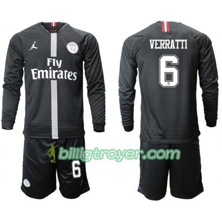 Billige Fotballdrakter Paris Saint-Germain VERRATTI 6 Jodan Svart Barn Tredjedraktsett 2018/19 Langermet